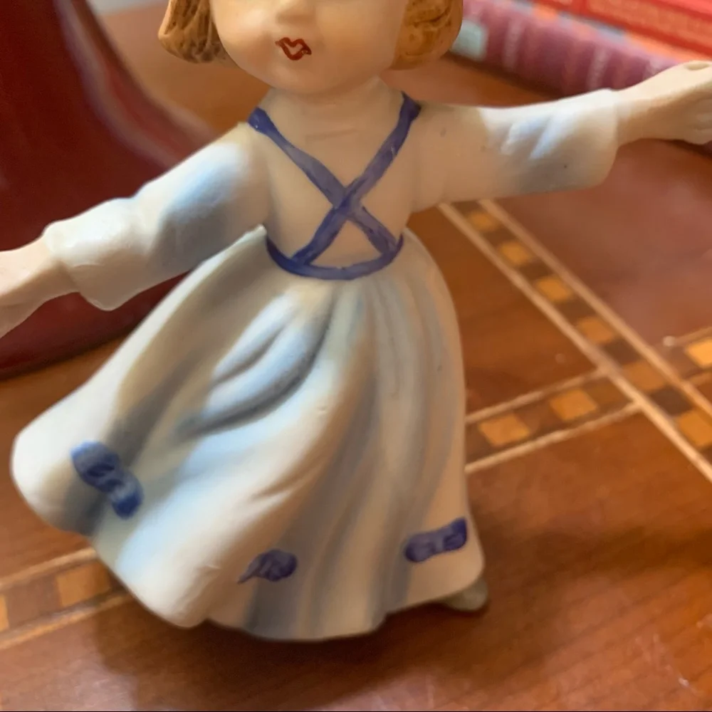 Vintage Blue Birthday Girl Candleholder Figurine Cake Topper Decoration Gift